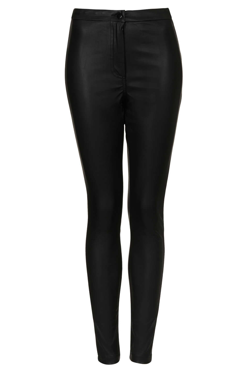Hochgeschnittene Fake-Leather-Pants (Topshop, €42,–)